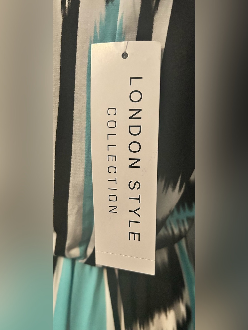 London Style Collection Aqua Black, White & Aqua Printed Halter Maxi Dress - Picture 6 of 10